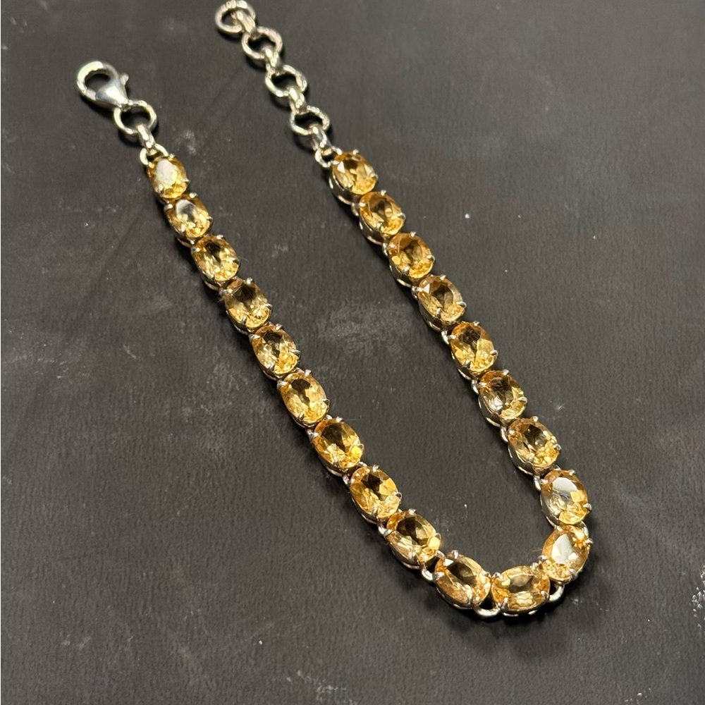 Citrine Tennis Bracelet – 925 Sterling Silver, 8.2” Adjustable